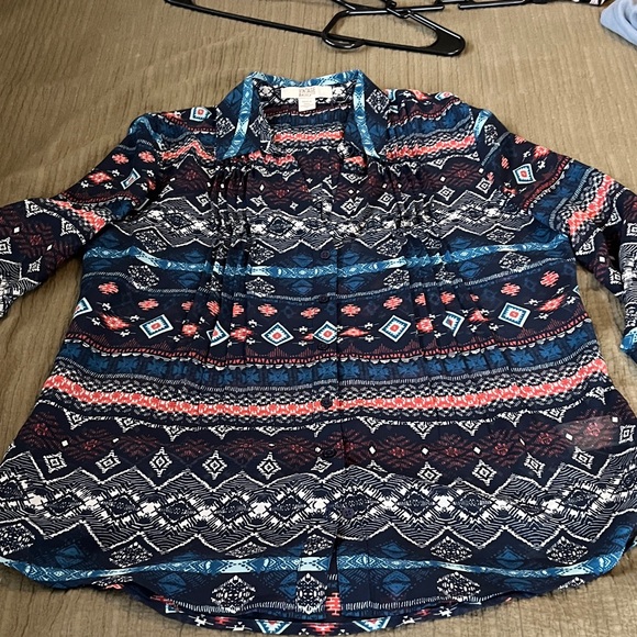 Vintage America Tops - Vintage America Multicolor Patterned Blouse